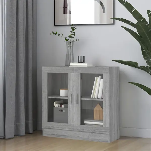 Gossi dulap cu vitrina, gri sonoma, 82,5x30,5x80 cm, lemn prelucrat