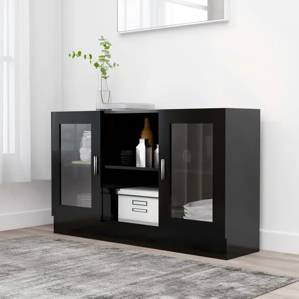 Gossi dulap cu vitrina, negru, 120 x 30,5 x 70 cm, lemn prelucrat