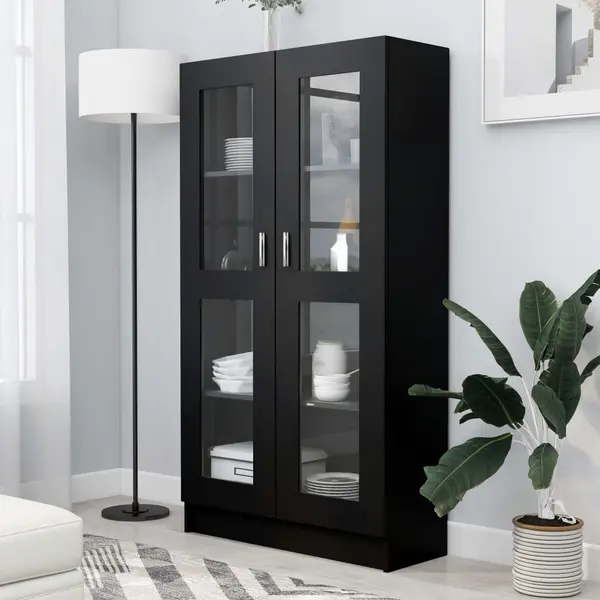 Gossi dulap cu vitrina, negru, 82,5x30,5x150 cm, lemn prelucrat
