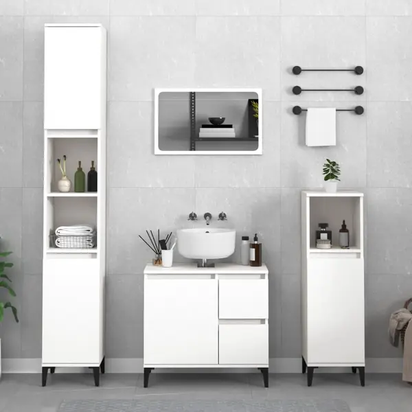 Gossi dulap de baie, alb, 30x30x190 cm, lemn prelucrat