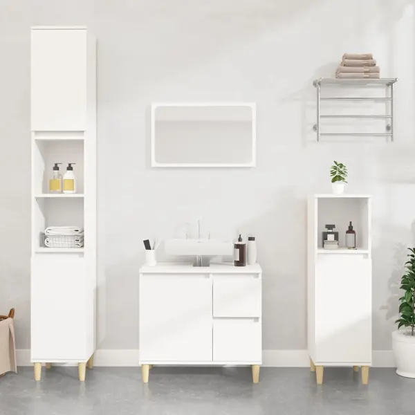 Gossi dulap de baie, alb, 30x30x190 cm, lemn prelucrat