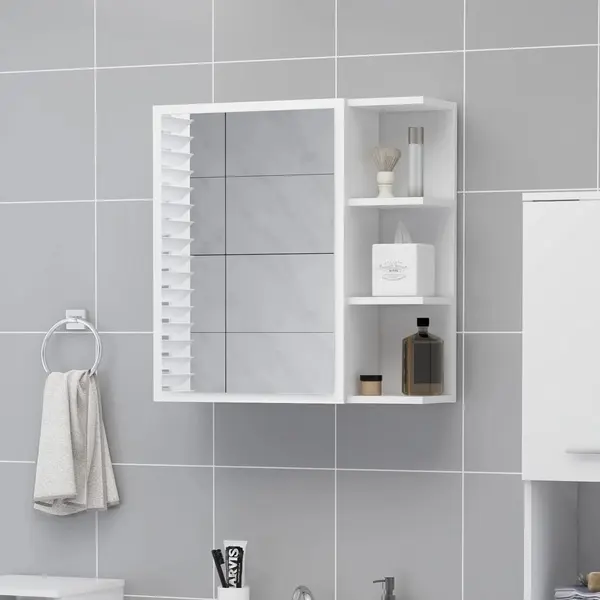 Gossi dulap de baie cu oglinda, alb, 62,5x20,5x64 cm, lemn prelucrat