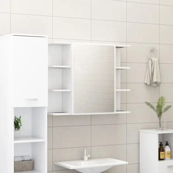 Gossi dulap de baie cu oglinda, alb, 80x20,5x64 cm, lemn prelucrat