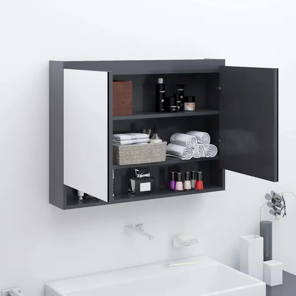 Gossi dulap de baie cu oglinda, gri, 80x15x60 cm, mdf