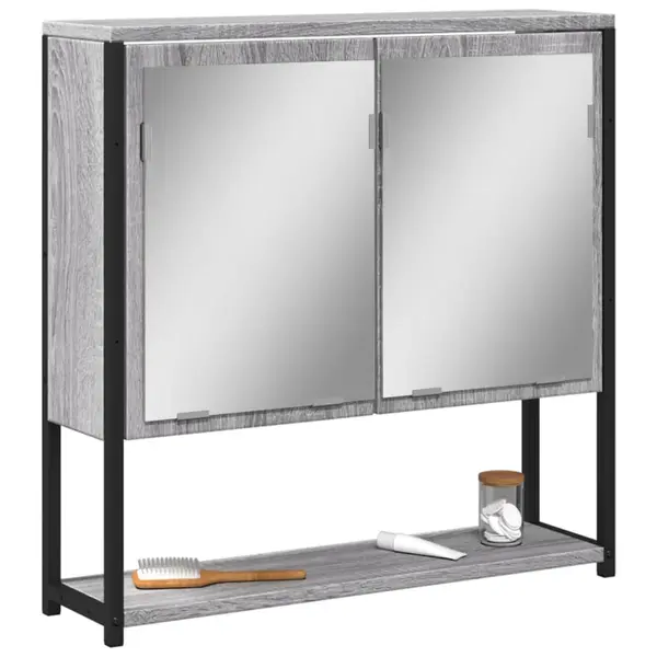 Gossi dulap de baie cu oglinda gri sonoma 60x16x60 cm lemn compozit