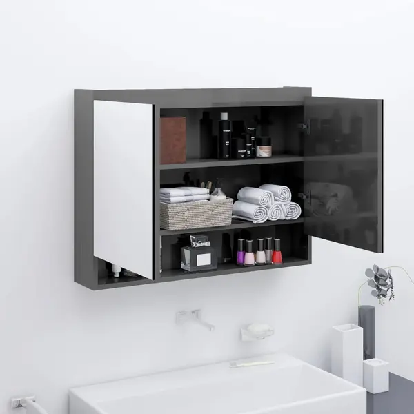 Gossi dulap de baie cu oglinda, gri stralucitor, 80x15x60 cm, mdf