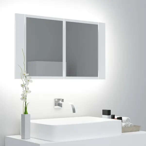 Gossi dulap de baie cu oglinda si led, alb, 80x12x45 cm