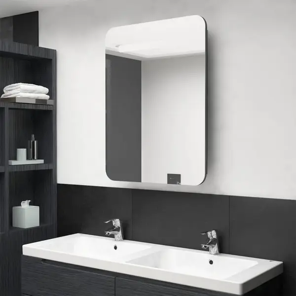Gossi dulap de baie cu oglinda si led, antracit, 60x11x80 cm