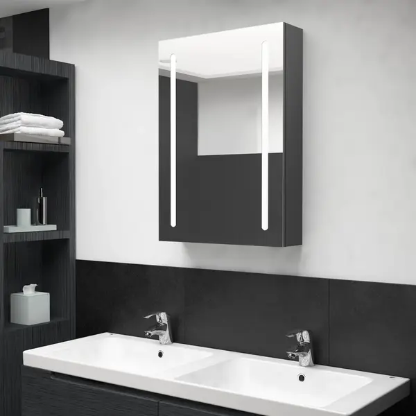 Gossi dulap de baie cu oglinda si led, gri, 50x13x70 cm