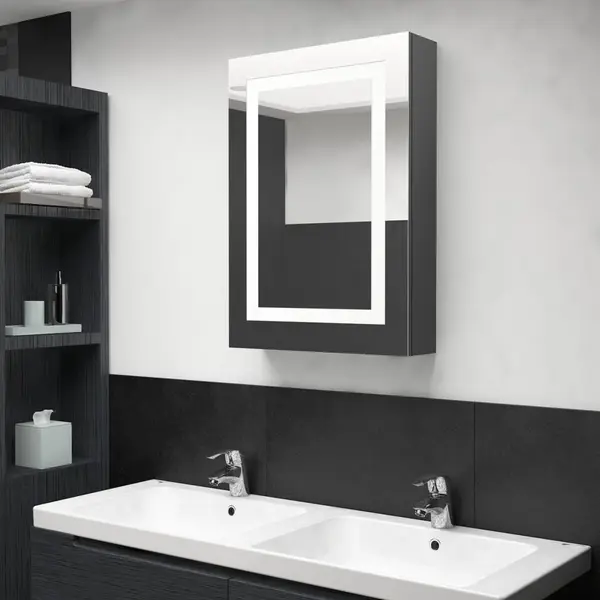 Gossi dulap de baie cu oglinda si led, gri, 50x13x70 cm