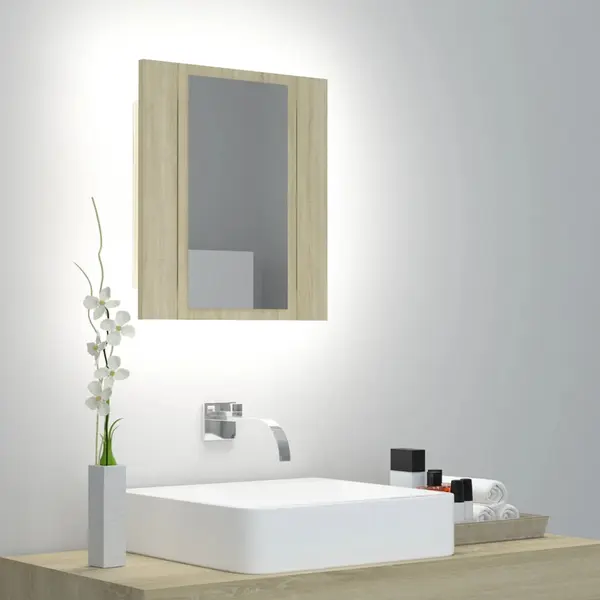 Gossi dulap de baie cu oglinda si led, stejar sonoma, 40x12x45 acril