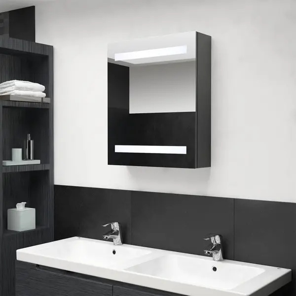 Gossi dulap de baie cu oglinda si led-uri, gri, 50x14x60 cm