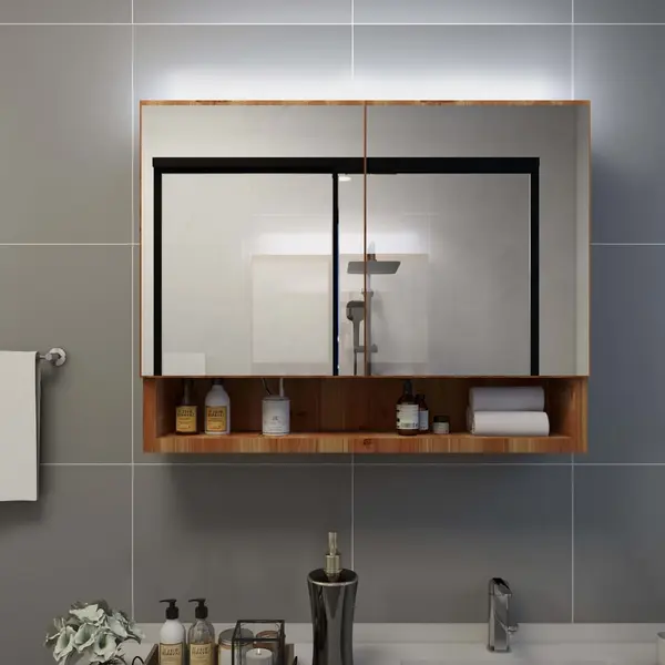 Gossi dulap de baie cu oglinda si led-uri, stejar, 80x15x60 cm, mdf
