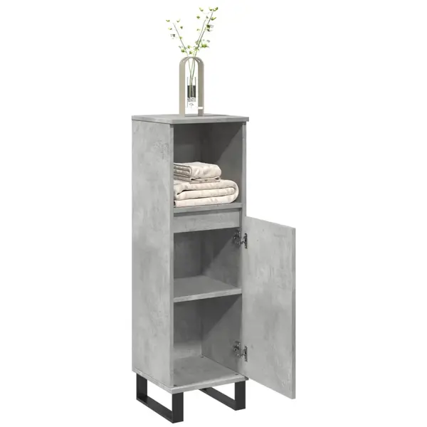 Gossi dulap de baie, gri beton, 30x30x100 cm, lemn prelucrat