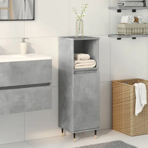 Gossi dulap de baie, gri beton, 30x30x100 cm, lemn prelucrat