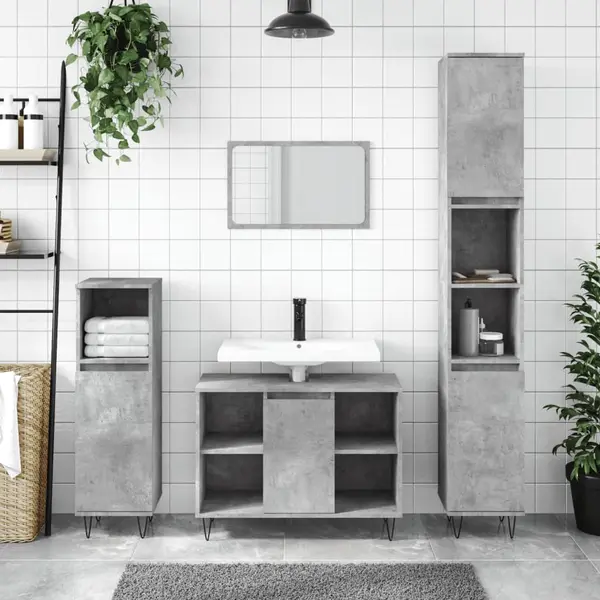 Gossi dulap de baie, gri beton, 30x30x100 cm, lemn prelucrat