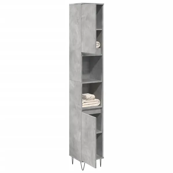 Gossi dulap de baie, gri beton, 30x30x190 cm, lemn prelucrat