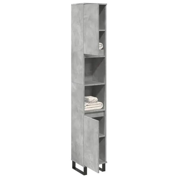 Gossi dulap de baie, gri beton, 30x30x190 cm, lemn prelucrat