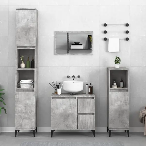 Gossi dulap de baie, gri beton, 30x30x190 cm, lemn prelucrat
