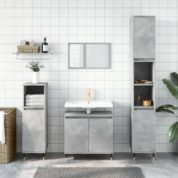 Gossi dulap de baie, gri beton, 58x33x60 cm, lemn prelucrat