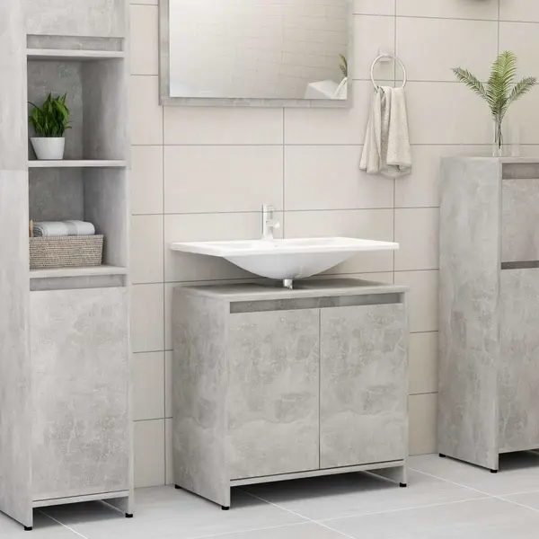 Gossi dulap de baie, gri beton, 60x33x61 cm, lemn prelucrat