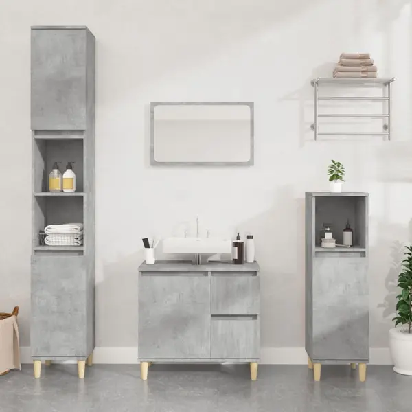 Gossi dulap de baie, gri beton, 65x33x60 cm, lemn prelucrat