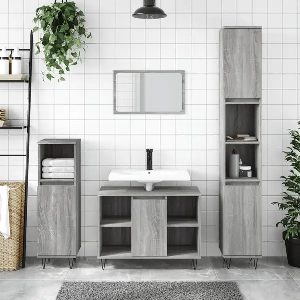 Gossi dulap de baie, gri sonoma, 30x30x100 cm, lemn prelucrat