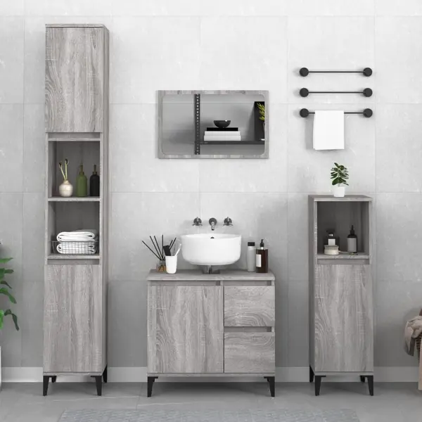 Gossi dulap de baie, gri sonoma, 30x30x100 cm, lemn prelucrat