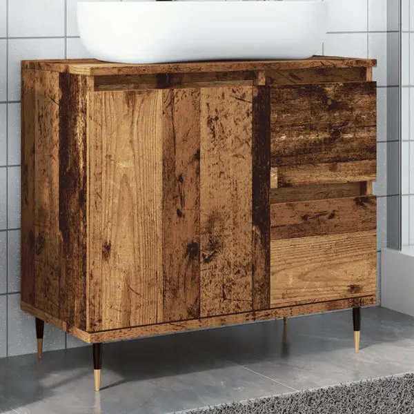 Gossi dulap de baie, lemn vechi, 65x33x60 cm, lemn prelucrat
