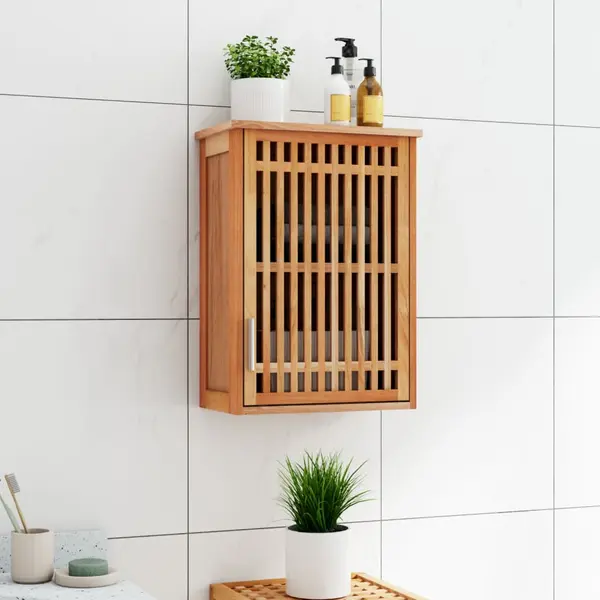 Gossi dulap de baie montat pe perete, 42x23x60 cm, lemn masiv de nuc