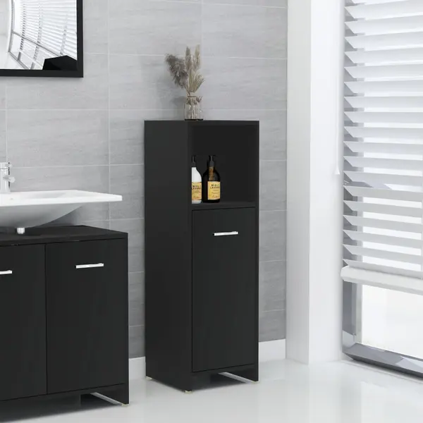 Gossi dulap de baie, negru, 30x30x95 cm, lemn prelucrat