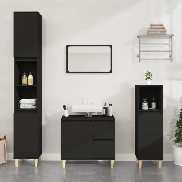 Gossi dulap de baie, negru, 65x33x60 cm, lemn prelucrat