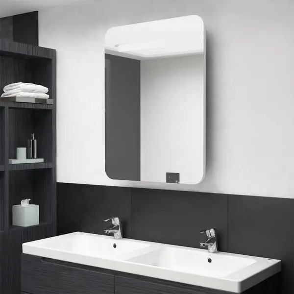 Gossi dulap de baie oglinda si led, alb stralucitor, 60x11x80 cm