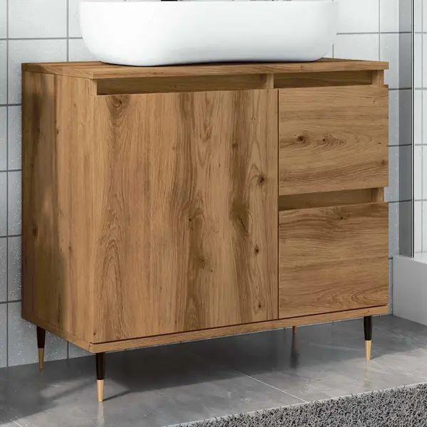 Gossi dulap de baie, stejar artizanal, 65x33x60 cm, lemn prelucrat