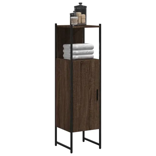 Gossi dulap de baie, stejar maro, 33x33x120,5 cm, lemn prelucrat