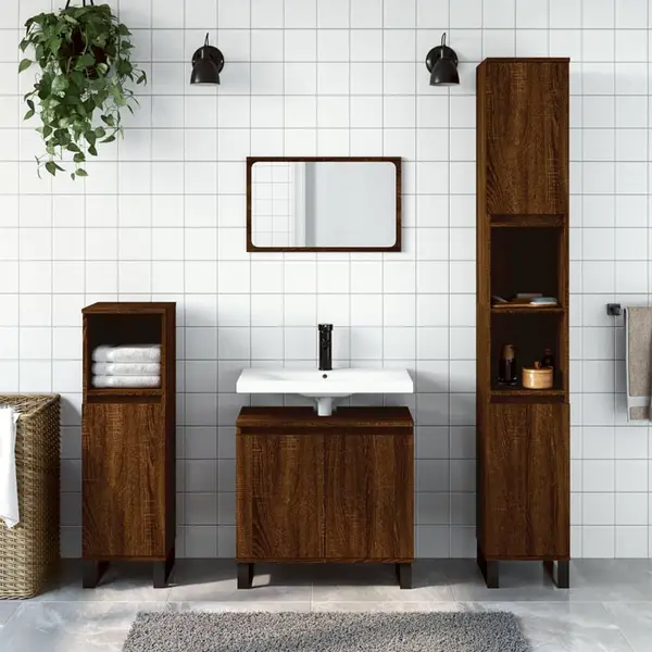 Gossi dulap de baie, stejar maro, 58x33x60 cm, lemn prelucrat