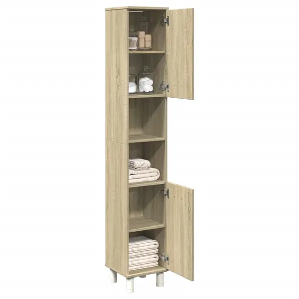 Gossi dulap de baie, stejar sonoma, 30,5x30x179 cm, lemn prelucrat