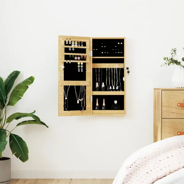 Gossi dulap de bijuterii cu oglinda montat pe perete, 30x8,5x67 cm