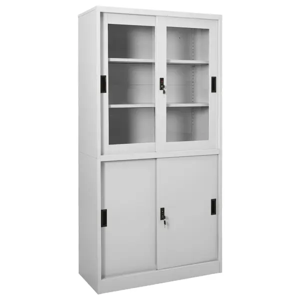Gossi dulap de birou cu usa glisanta, gri deschis, 90x40x180 cm, otel