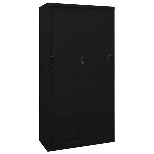 Gossi dulap de birou cu usa glisanta, negru, 90x40x180 cm, otel