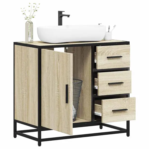 Gossi dulap de chiuveta baie stejar sonoma 65x33x60 cm lemn prelucrat