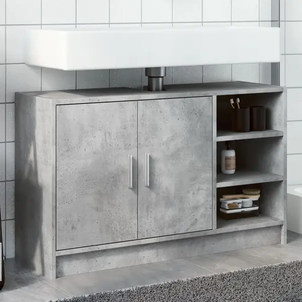 Gossi dulap de chiuveta, gri beton, 90x29x55 cm, lemn prelucrat