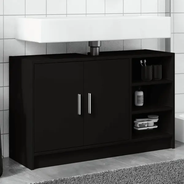 Gossi dulap de chiuveta, negru, 90x29x55 cm, lemn prelucrat
