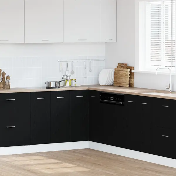 Gossi dulap de colt negru din stejar - 75.5x75.5x81.5 cm