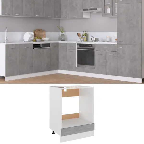 Gossi dulap de cuptor, gri beton, 60x46x81,5 cm, lemn prelucrat