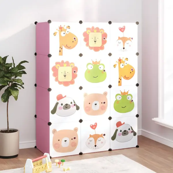 Gossi dulap de depozitare cub pentru copii, 12 cuburi, roz, pp