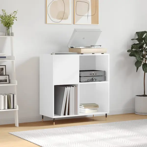 Gossi dulap de discuri alb extralucios 84,5x38x89 cm lemn compozit