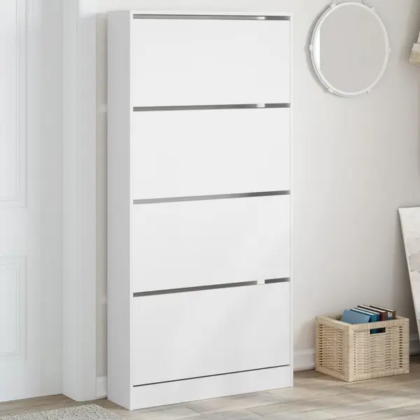 Gossi dulap de pantofi cu 4 sertare rabatabile, alb, 80x21x163,5 cm