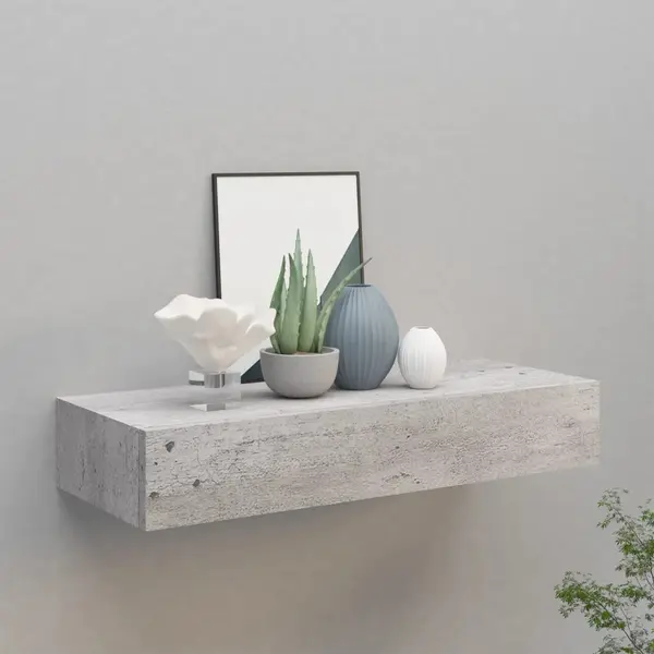 Gossi dulap de perete cu sertar, gri beton, 60x23,5x10 cm, mdf