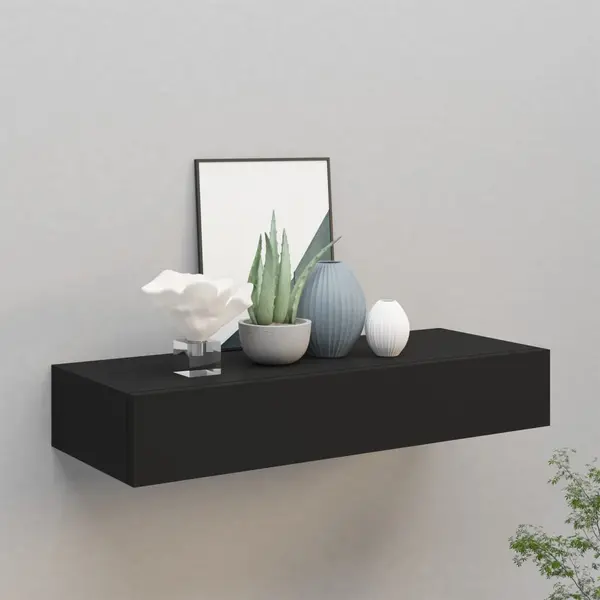 Gossi dulap de perete cu sertar, negru, 60x23,5x10 cm, mdf
